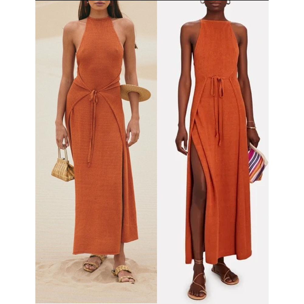 NWT Cult Gaia Remi Sleeveless Halter Knit Long Cover Up Dress Spice Women's S